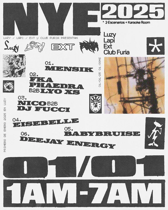Flyer de Lapi, Ext, Club Furia y Luzy para Año Nuevo